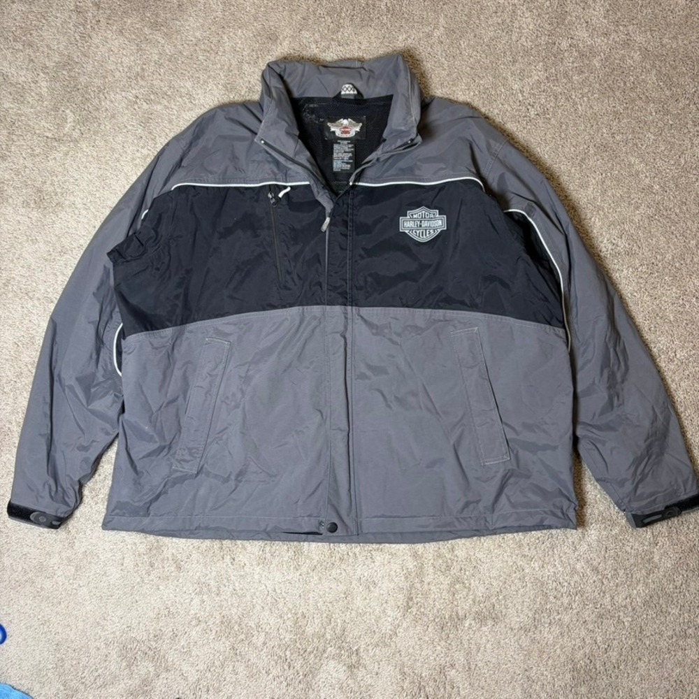 Harley-Davidson Mens Riding Jacket 3XL Grey Black Nylon‎ Colorblock 2000s Y2K